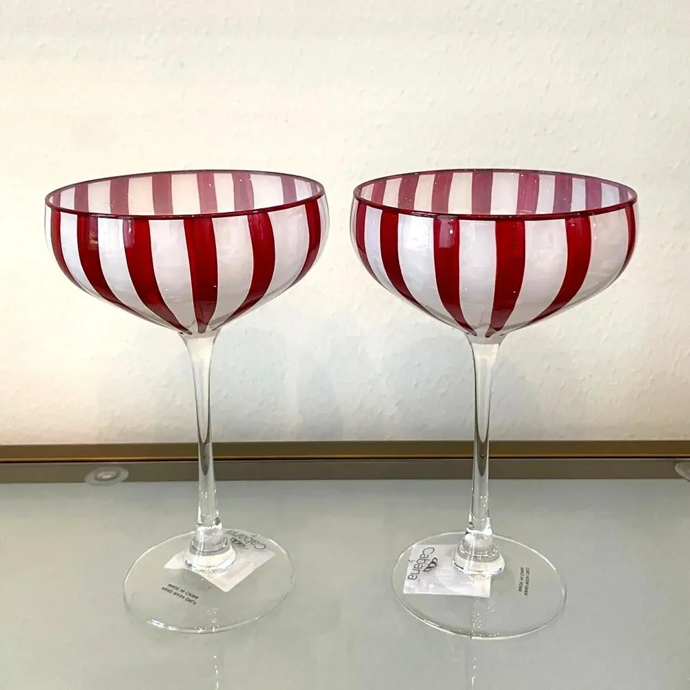 Cabana Red Striped Coupe Glasses 8oz Set of 2 NEW